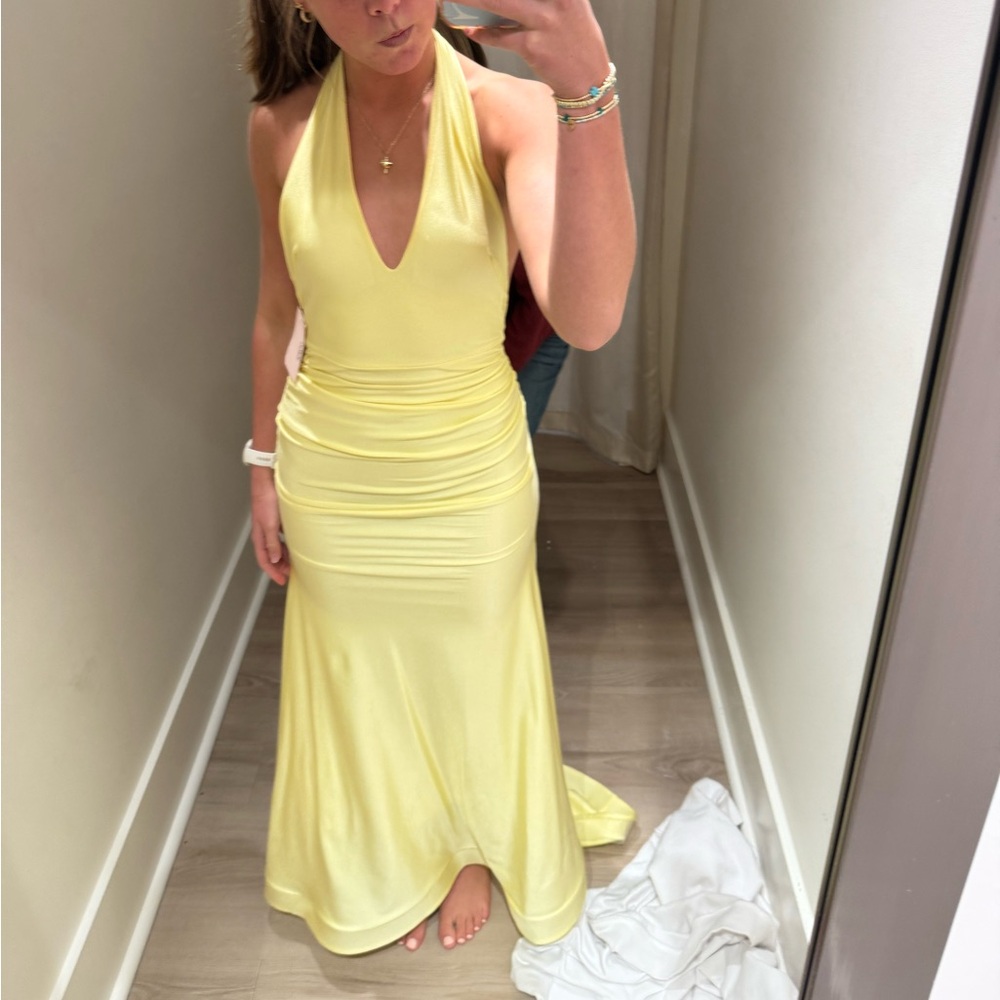Elegant Yellow Halter Prom Dress